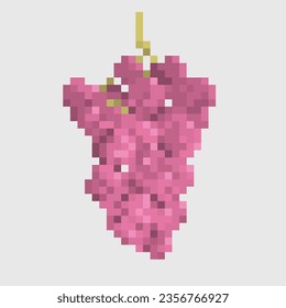 Retro pixel art grape fruit isolated icons.