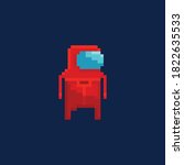 Retro pixel art illustration of astronaut in a red suit, cartoon 8 bit game design character