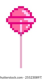 Retro Pixel Art Lollipop Candy, Ícone de 8 bits.