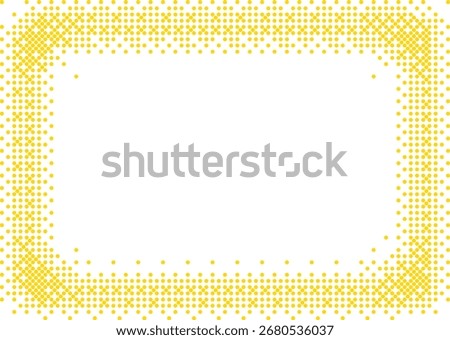 Retro pixel art rectangle frame. 8 bit bitmap dotted gradient border with copy space. Glitch dither pattern, 8 bit background. Leisure or arcade games yellow stroke, halftone border
