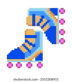 Retro Pixel Art Rollschuhe, 8-Bit-Symbol.