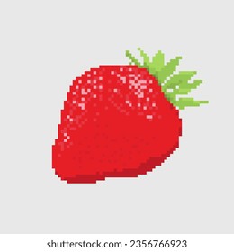 Retro pixel art strawberry fruit isolated icons.