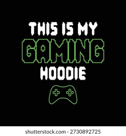 Tipografía retro de pixel art con el texto "This Is My Gaming Hoodie" con un ícono de controlador de neón verde sobre un fondo negro.

Diseño divertido de la camiseta del eslogan del jugador con la fuente del estilo de 8 bits y el contorno de la consola de juego.

Gráfico de sudadera con capucha de juego minimalista con texto pixelado verde neón e icono de gamepad para deportes electrónicos.