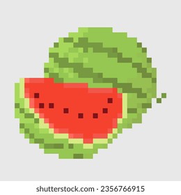 Arte de píxeles retro fruta de sandía íconos aislados.
