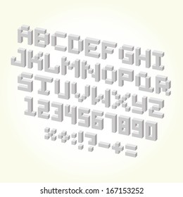 Retro pixel brick font vector set