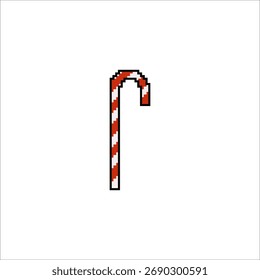 Navidades de píxeles retro caña de caramelo sobre fondo blanco que significa festividades navideñas Icono retro de Navidad de estilo de juego de 8 bits aislado sobre fondo blanco