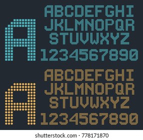 retro pixel font, rounded alphabet and numbers