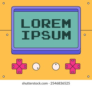 Retro Pixel Game Console with Placeholder Text on Screen