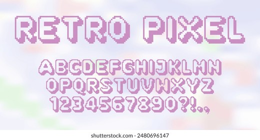 Retro Pixel game font. 8-bit symbols. Isolated Vector Letters And Numbers. Old school retro nostalgic typeface.