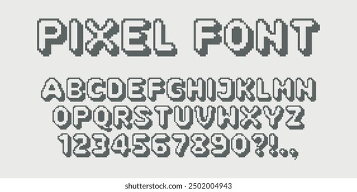 Retro Pixel game font. 8-bit symbols. Isolated Vector Letters And Numbers. Old school retro nostalgic typeface.