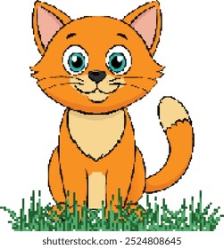 retro pixel game style of cute orange cat mascot avatar sticker illustration.