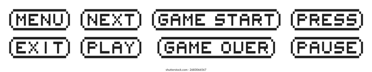 Retro pixel game text. Pixelated speech bubble. Vector EPS 10
