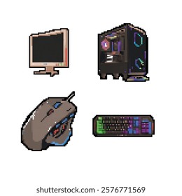 Retro pixel gaming pc element set for live streamer