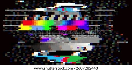 Retro pixel glitch background. Analog glitch overlay. Vector no signal vintage TV frame