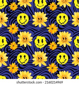 Retro pixel look art seamless pattern with smiles. 80s and 90s style