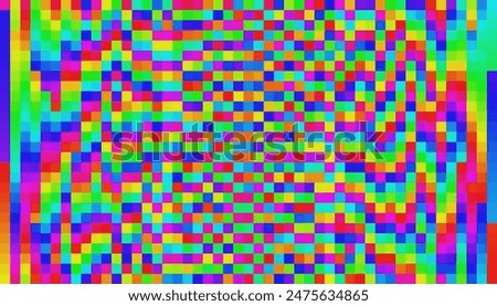 Retro Pixel Rainbow Glitch Broken LED Screen Effect. Abstract Digital Pixel Noise Glitch Error. Vector Illustration.