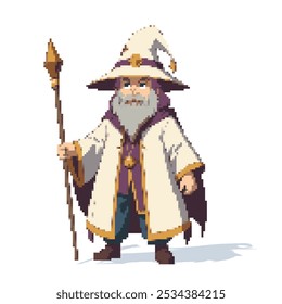 retro pixel rpg game wizard character avatar mascot illustration.