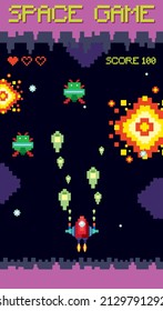 Retro pixel space game interface illustration