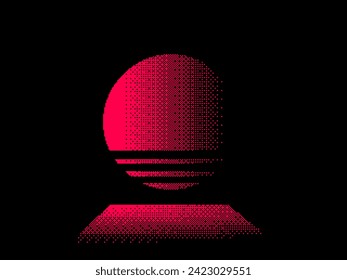 Estilo Pixel Retro Sintonizador de ondas rojas con reflexión, fondo de semitono