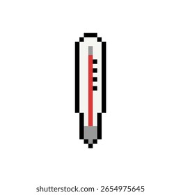 Icono de termómetro de píxeles retro para medir la temperatura y las condiciones de salud.