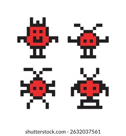Retro Pixelated Insect Bug Character Set Design Element Illustration