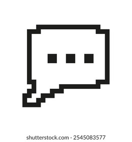 Icono de burbuja de discurso pixelado retro con tres puntos. Icono del arte del pixel de la burbuja del discurso. Símbolo De Diálogo, Comunicación, Conversación. Ilustración vectorial aislada.