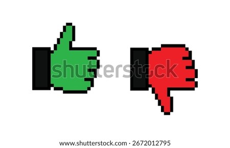 Retro Pixelated Thumbs Up and Thumbs Down Icons in Green and Red