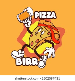 RETRO PIZZA BEER CHARACTER ILLUSTRATION