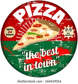 retro pizza enamel sign, vector eps 10