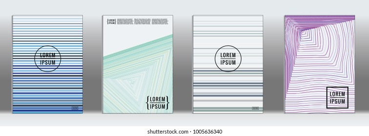 Retro placards. Minimal geometric annual report templates. Set of abstract hipster covers with gradient geometric graphic design. Mockup for magazine cover. Simple retro page cover. Flat memphis print
