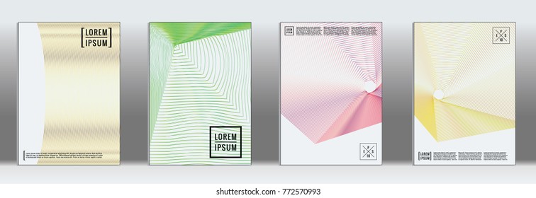Retro placards. Minimal geometric annual report templates. Set of abstract hipster covers with gradient geometric graphic design. Mockup for magazine cover. Simple retro page cover. Flat memphis print