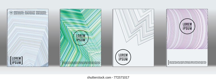Retro placards. Minimal geometric annual report templates. Set of abstract hipster covers with gradient geometric graphic design. Mockup for magazine cover. Simple retro page cover. Flat memphis print