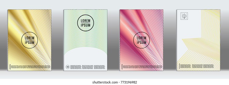 Retro placards. Minimal geometric annual report templates. Set of abstract hipster covers with gradient geometric graphic design. Mockup for magazine cover. Simple retro page cover. Flat memphis print