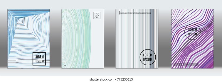 Retro placards. Minimal geometric annual report templates. Set of abstract hipster covers with gradient geometric graphic design. Mockup for magazine cover. Simple retro page cover. Flat memphis print