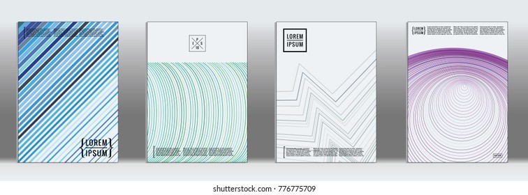 Retro placards. Minimal geometric annual report templates. Set of abstract hipster covers with gradient geometric graphic design. Mockup for magazine cover. Simple retro page cover. Flat memphis print
