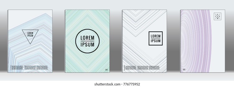 Retro placards. Minimal geometric annual report templates. Set of abstract hipster covers with gradient geometric graphic design. Mockup for magazine cover. Simple retro page cover. Flat memphis print