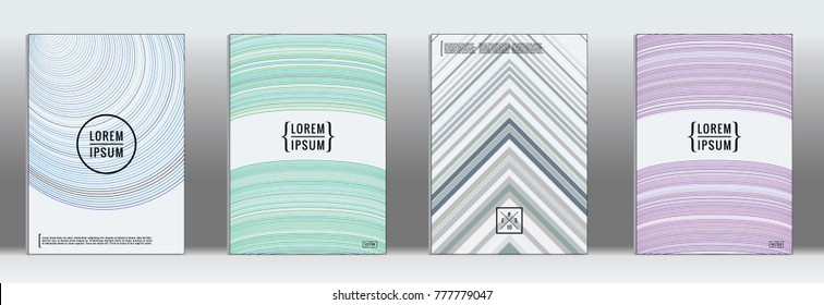 Retro placards. Minimal geometric annual report templates. Set of abstract hipster covers with gradient geometric graphic design. Mockup for magazine cover. Simple retro page cover. Flat memphis print