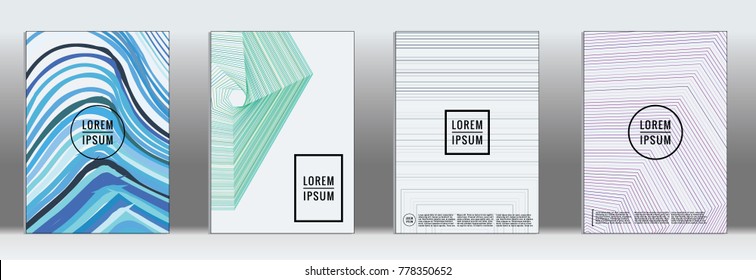 Retro placards. Minimal geometric annual report templates. Set of abstract hipster covers with gradient geometric graphic design. Mockup for magazine cover. Simple retro page cover. Flat memphis print