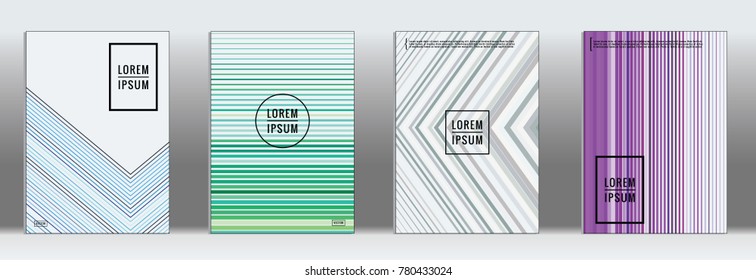 Retro placards. Minimal geometric annual report templates. Set of abstract hipster covers with gradient geometric graphic design. Mockup for magazine cover. Simple retro page cover. Flat memphis print