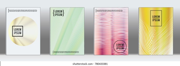 Retro placards. Minimal geometric annual report templates. Set of abstract hipster covers with gradient geometric graphic design. Mockup for magazine cover. Simple retro page cover. Flat memphis print