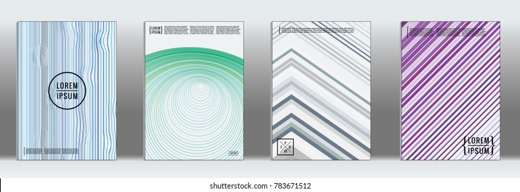 Retro placards. Minimal geometric annual report templates. Set of abstract hipster covers with gradient geometric graphic design. Mockup for magazine cover. Simple retro page cover. Flat memphis print