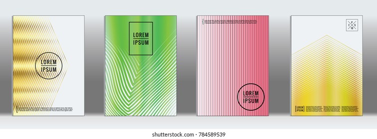 Retro placards. Minimal geometric annual report templates. Set of abstract hipster covers with gradient geometric graphic design. Mockup for magazine cover. Simple retro page cover. Flat memphis print