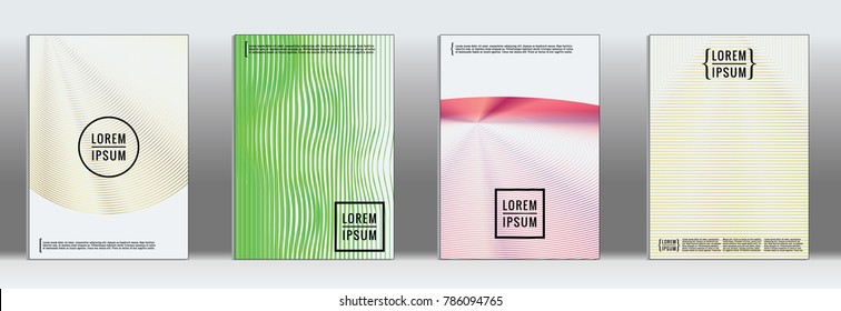 Retro placards. Minimal geometric annual report templates. Set of abstract hipster covers with gradient geometric graphic design. Mockup for magazine cover. Simple retro page cover. Flat memphis print