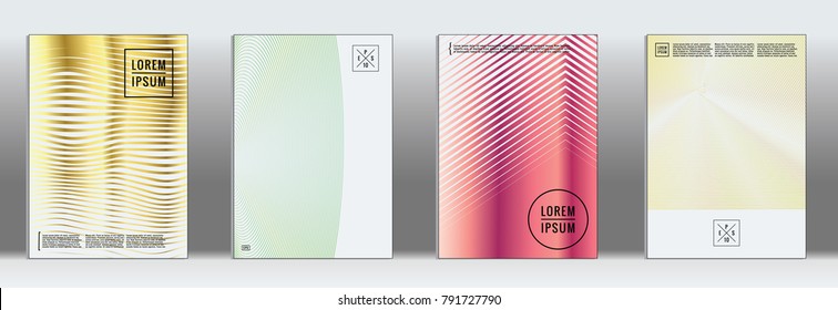 Retro placards. Minimal geometric annual report templates. Set of abstract hipster covers with gradient geometric graphic design. Mockup for magazine cover. Simple retro page cover.  
