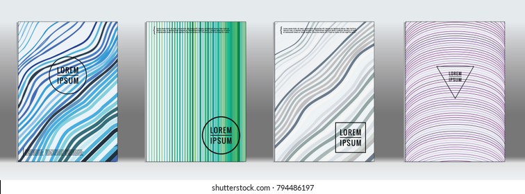Retro placards. Minimal geometric annual report templates. Set of abstract hipster covers with gradient geometric graphic design. Mockup for magazine cover. Simple retro page cover. Flat memphis print