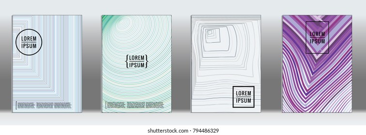 Retro placards. Minimal geometric annual report templates. Set of abstract hipster covers with gradient geometric graphic design. Mockup for magazine cover. Simple retro page cover. Flat memphis print