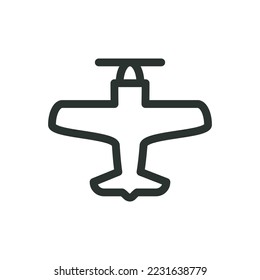 Retro plane isolated icon, plastic hobby model kit outline icon, propeller airplane vector icon with editable stroke