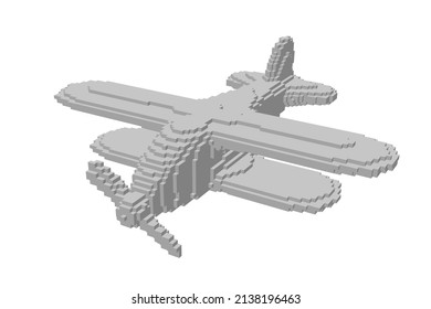 Retro plane made from cubes. Voxel art. Technology concept. 3d Vector illustration.  