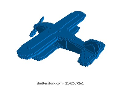 Retro plane made from cubes. Voxel art. Technology concept. 3d Vector illustration. Side view.  