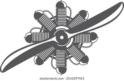 Retro plane propeller black icon. Aircraft engine drawing